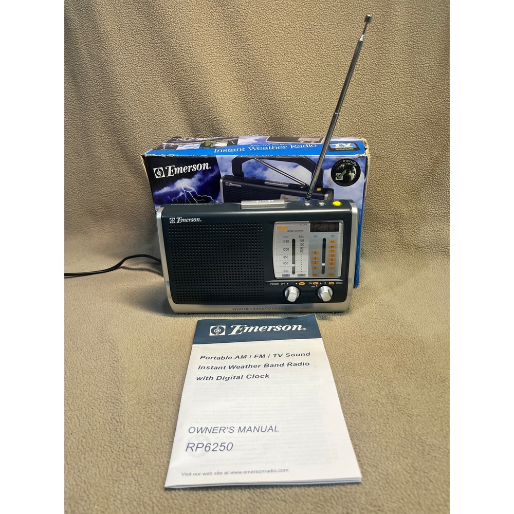 Emerson RP6250 Portable AM FM TV Weather Band Radio Digital Clock Box Manual